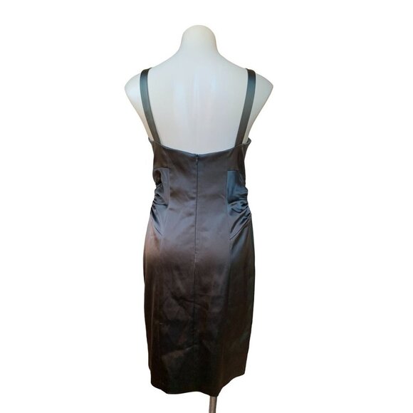 David Meister Silver Gray Ruched Sheath Dress Beaded Bow Front Size 10 USA - Picture 5 of 9